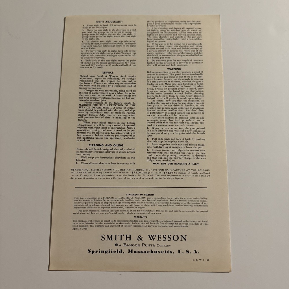 Factory Original Smith & Wesson Model 46 Manual S&W 22 Automatic