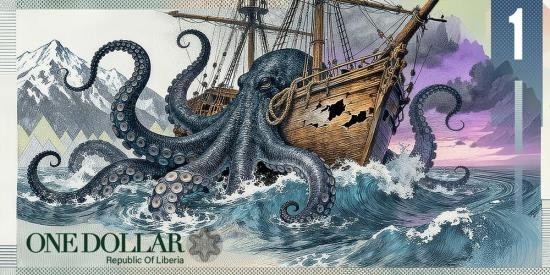 2026 Liberia The Kraken 1/10 oz .999 Silver Note Limited Edition