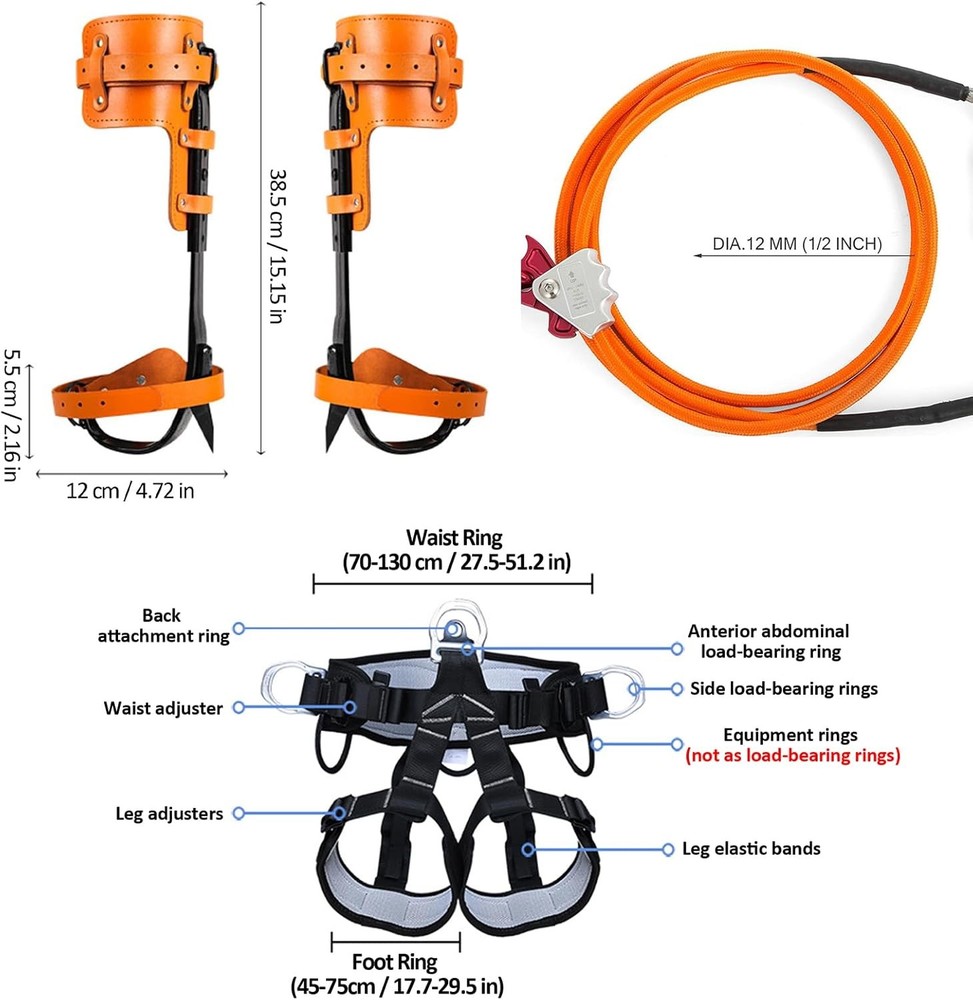 Tree Climbing Gear, Tree Climbing Spikes, Tree Climbing Gear with Adjustable Cli