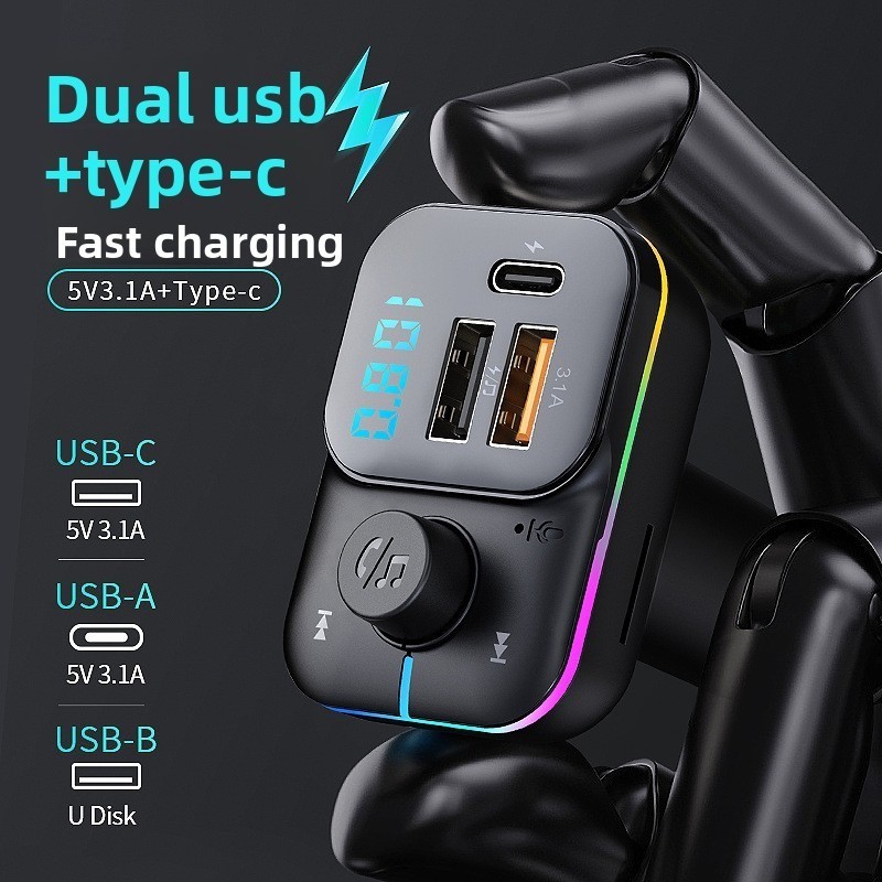 C24 Cigarette Lighter Bluetooth Car Charger MP3 Player FM Transmitter Fast