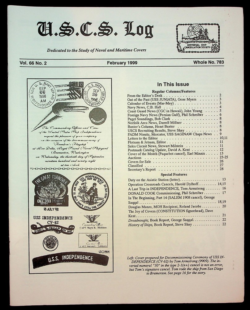 Universal Ship Cancellation Society USCS Log 1999 12 Newsletters Vol 66 No 1-12