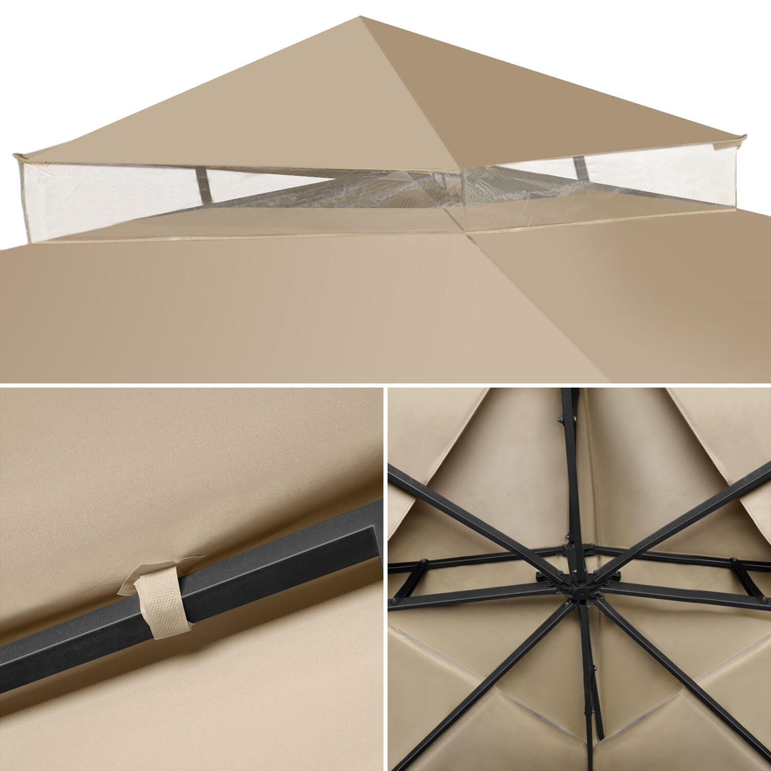 12 x 12 Feet Gazebo Canopy Top Replacement Cover 2Tier UV30 Garden Patio Beige