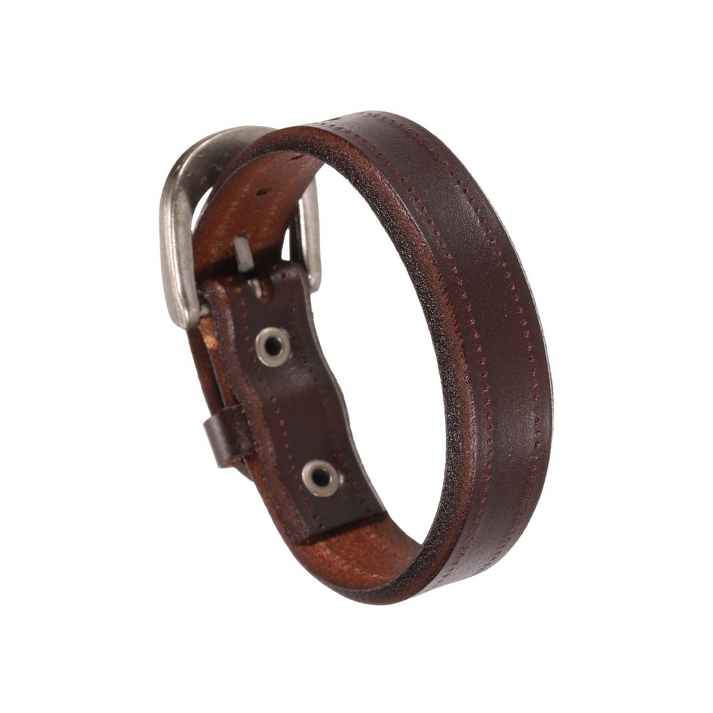 Plain Buckle Bangle Leather Bracelets Leather Snap Bracelets, Dark Brown