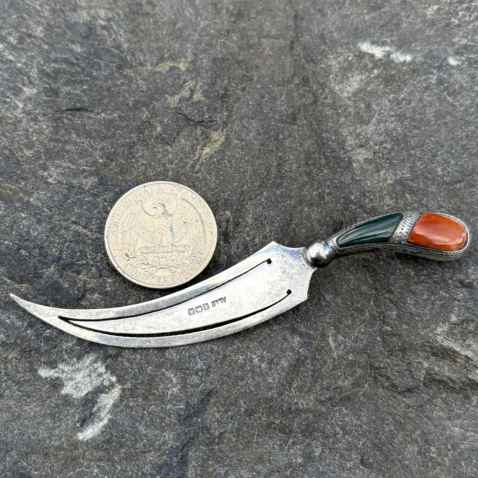 Antique 1925 Adie & Lovekin Sterling Silver Agate Sword Bookmark Birmingham RARE