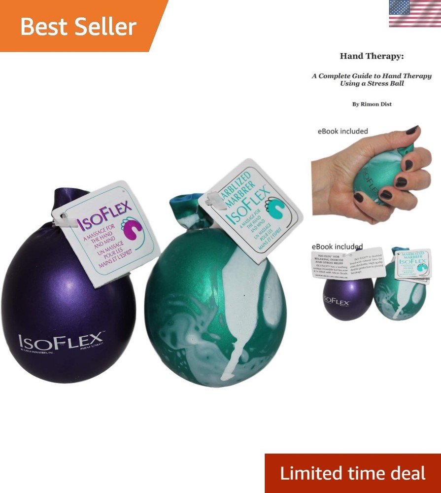 Hand Therapy And Exercise Ball with an e-Book. 2 Pack - One Solid Color And O...