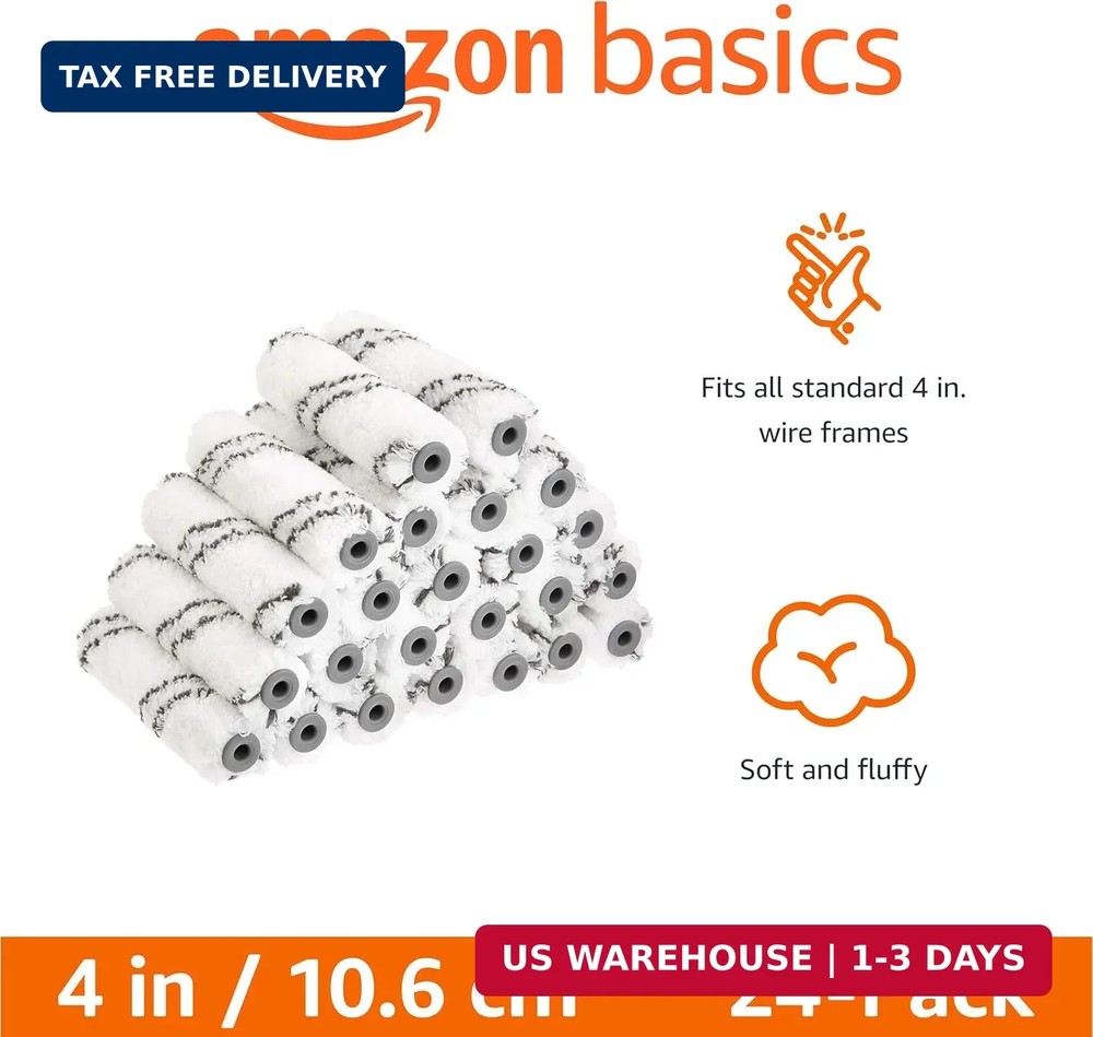 Amazon Basics Microfiber Paint Roller Covers for Smooth Finish, Shedless, Washab