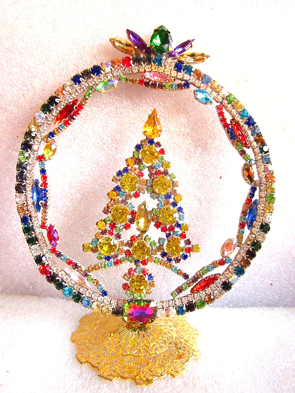 RHINESTONE BEAUTIFUL CZECH HANDMADE CHRISTMAS TREE DECORATION STANDING T990