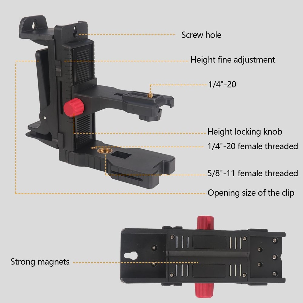 L-Shape Magnetic Bracket Laser Level Adapter, 1/4"-20 Threaded Adjustable Mag...