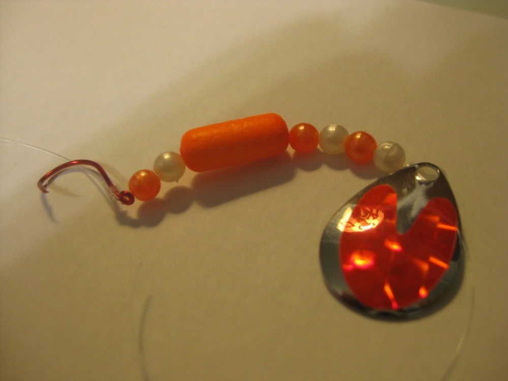 2 Hook Floating Float Spinner Blades Rigs Crawler Harness (Orange Holographic)