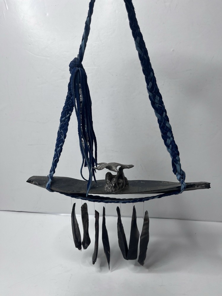 Handmade Obsidian Blue Braided Leather Strap Mental Eagle Windchime
