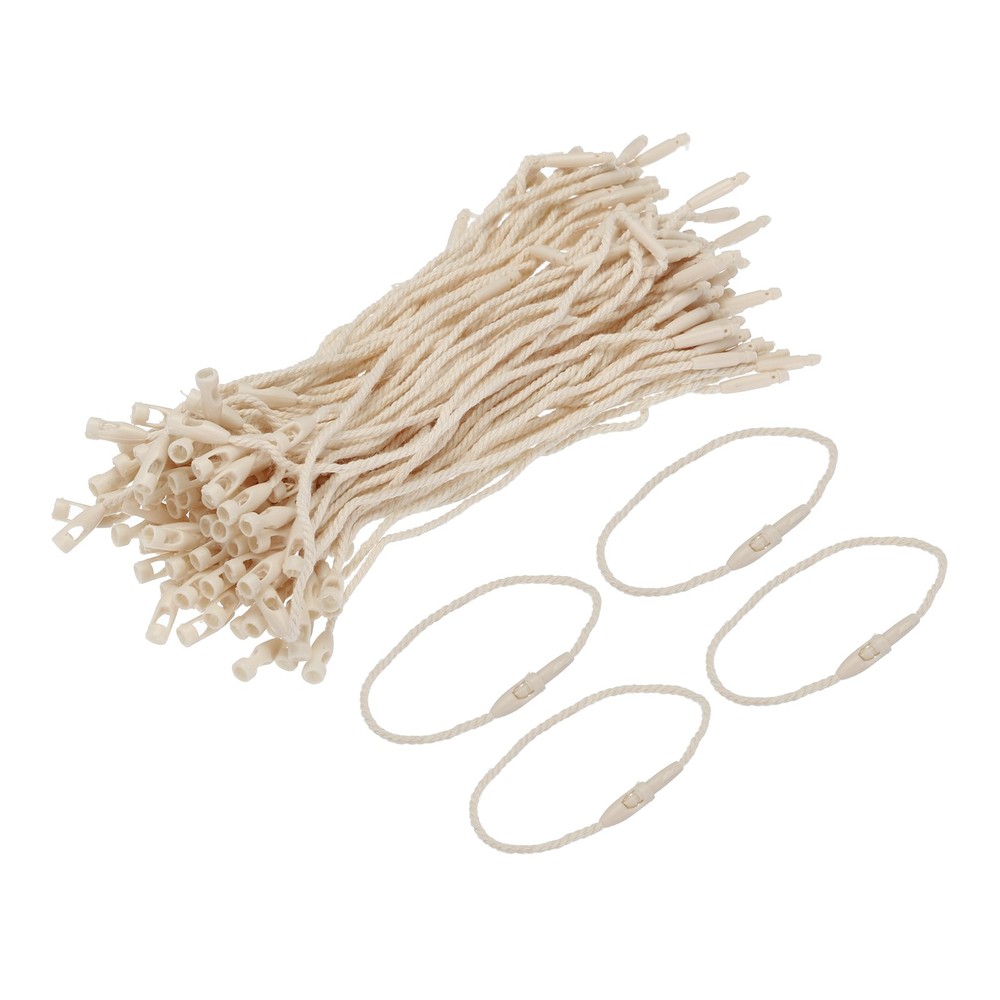 Polyester Rope Hang Tag String Snap Locks 190mm,1mm 100 Pcs,Beige