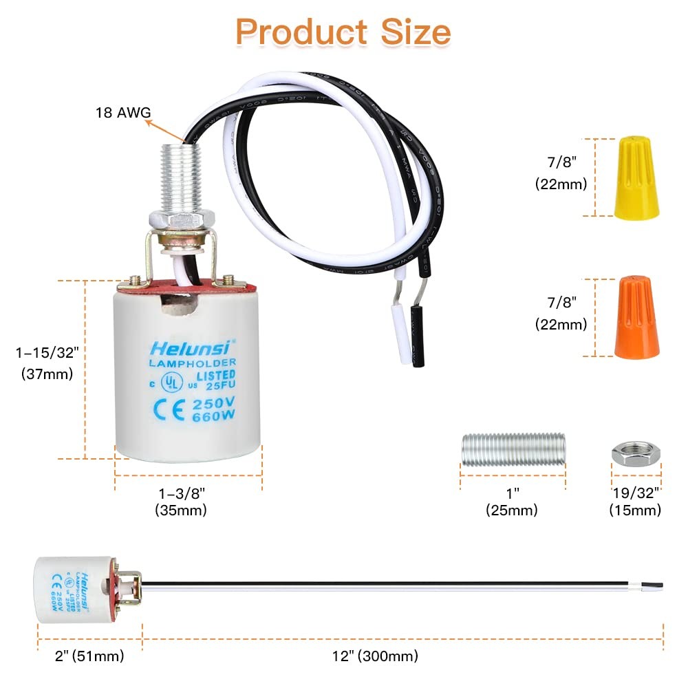 Upgraded Version - Helunsi E26 E27 Ceramic Light Socket, Glazed Medium White