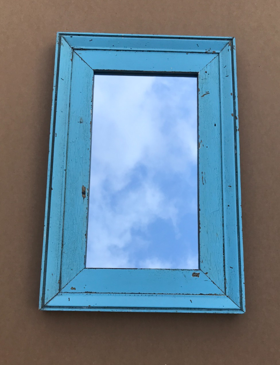 VTG Salvaged 18x27 Shabby Blue 2-Piece Wood 11x20 Mirror Chic Old 1617-25B