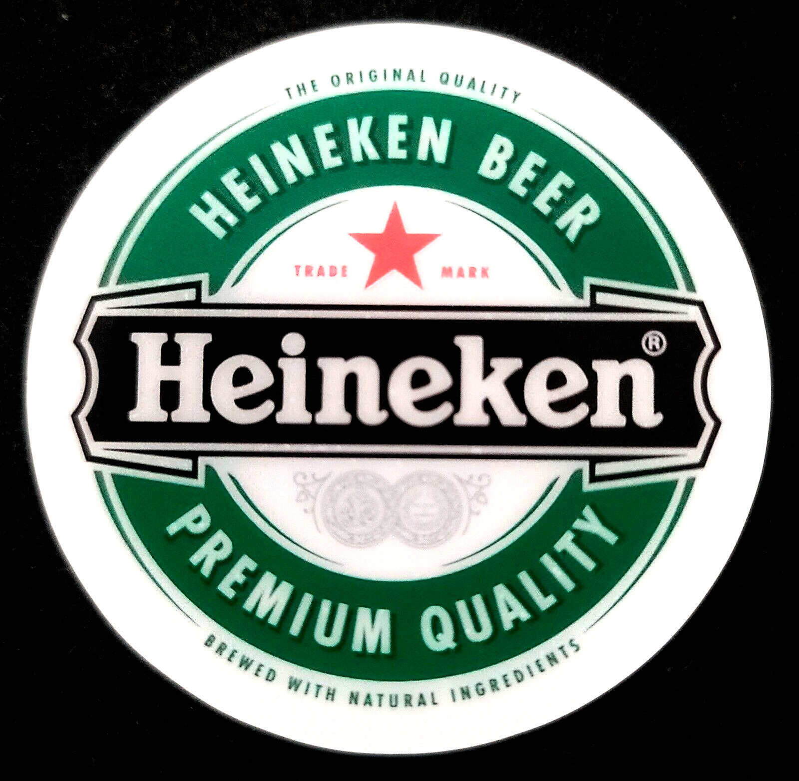 BEVERAGE STICKER "HEINEKEN PREMIUM" 3" ROUND  GLOSSY THICK WEATHERPROOF USE