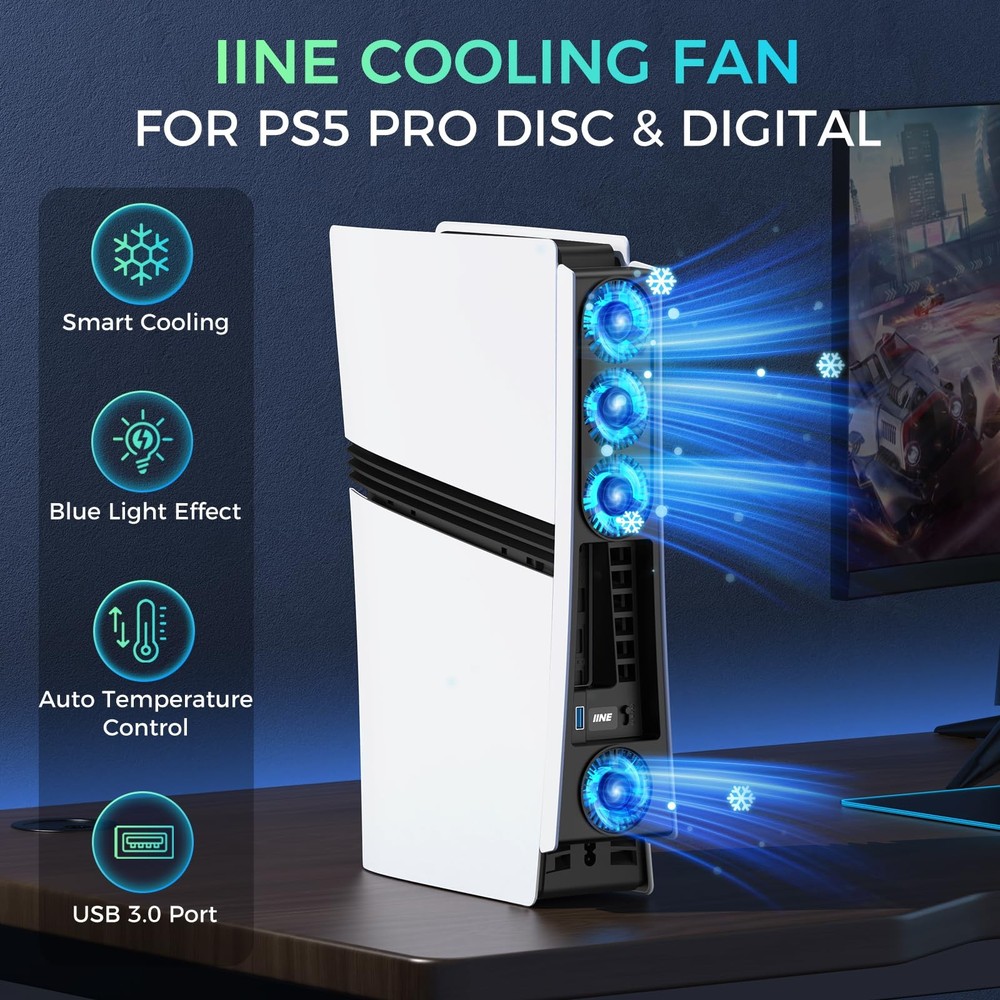 Cooling Fan for PS5 Pro, Efficient Cooler with Adjustable Speed/LED BLACK