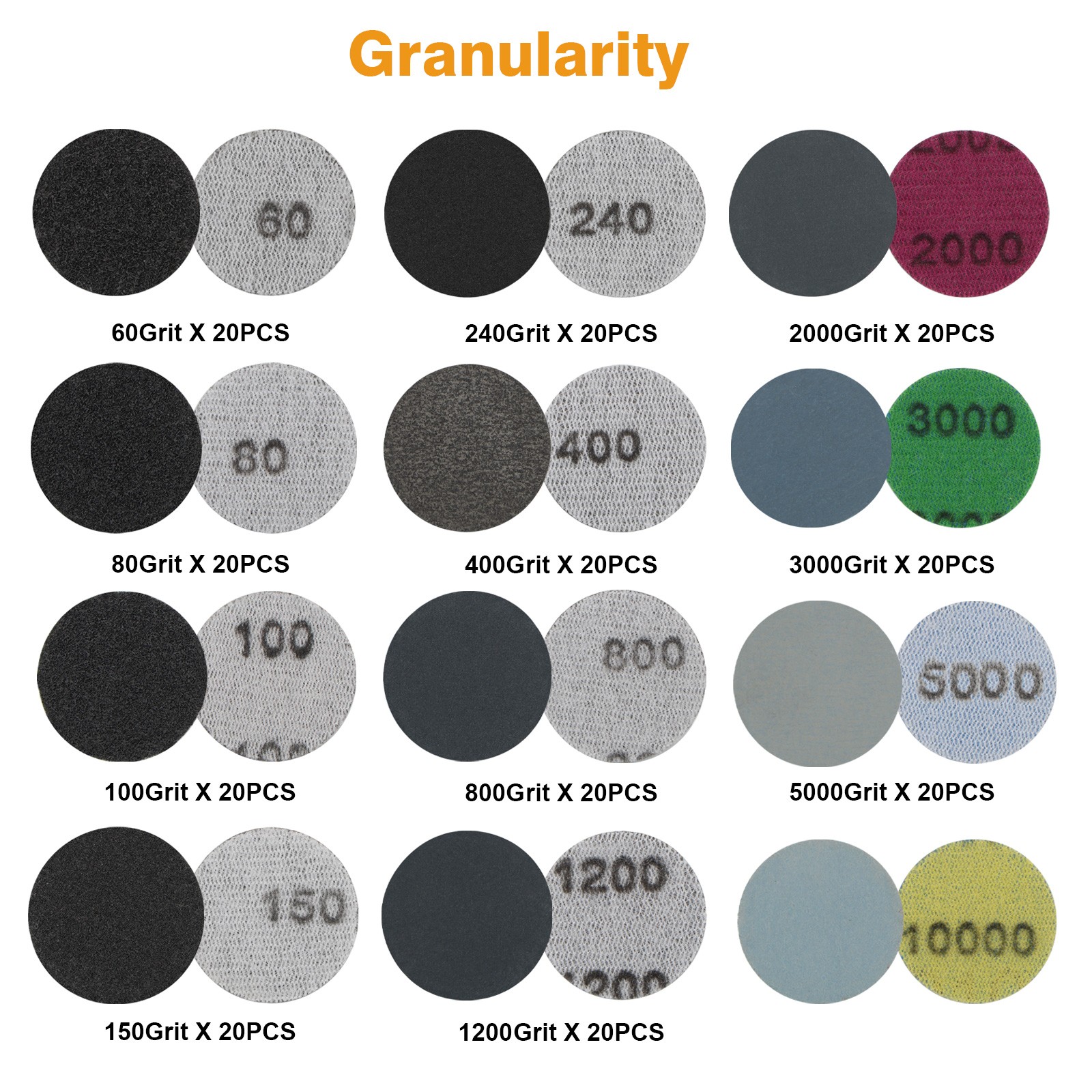 250PCS 1 inch Sanding Discs 60-10000 Grit for Drill Wet Dry Hook Loop Sandpaper