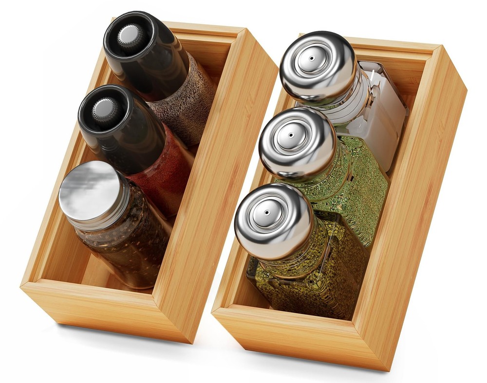 Small Bamboo Kitchen Drawer Organizer Boxes – 6" x 3" Stackable Wood Silve