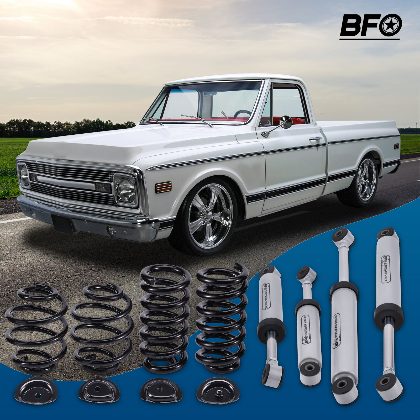 Front 3" Rear 5" Drop Spring Lowering Kit w/ Shocks for Chevrolet C10 1963-1972
