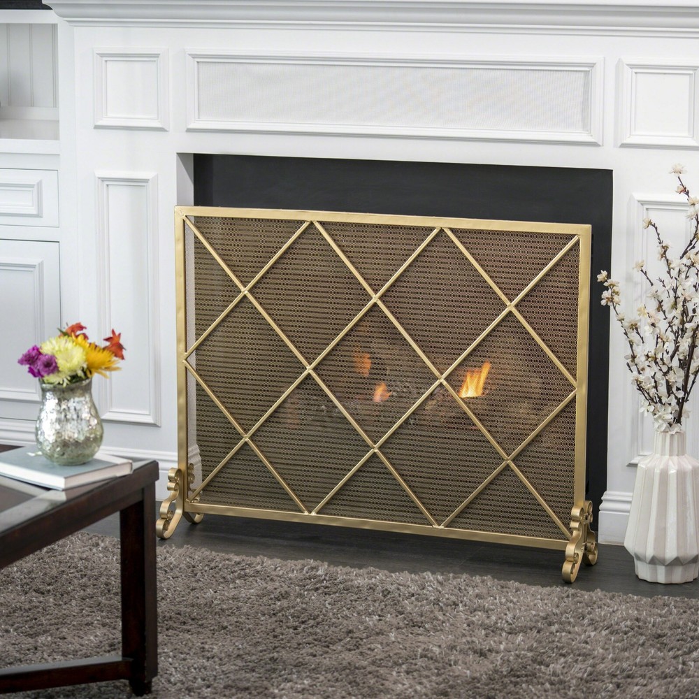 Modern Iron Mesh Single Panel Fireplace Screen