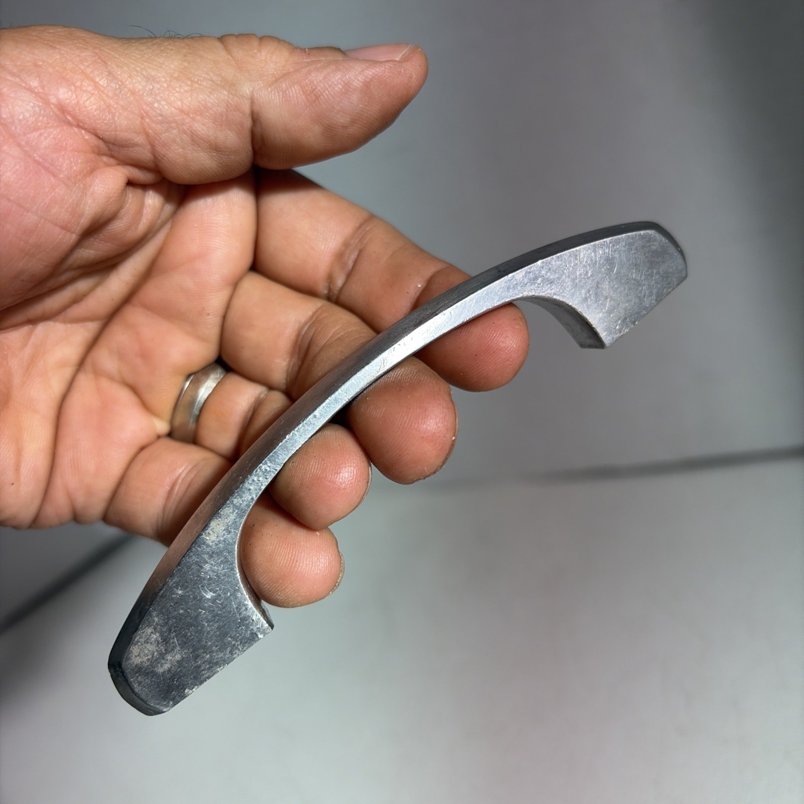 Vintage Mid Century Modern Single Silver Tone Metal Drawer Pull Handle