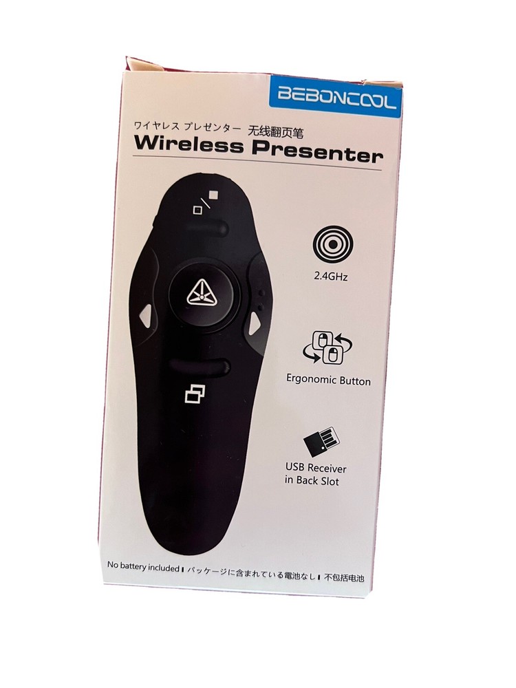 Beboncool Wireless Presenter Model D100, 2.4 GHz With Laser Pointer 39’ FT Range