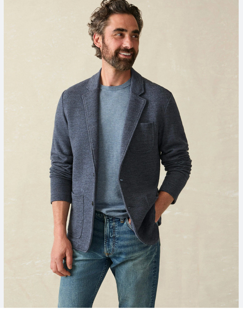 Faherty Inlet Knit Blazer - Deep Navy Melange Large