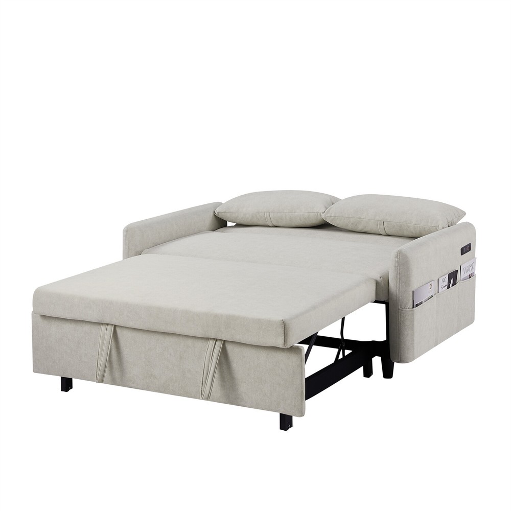 Convertible Sleeper Sofa Bed Loveseat Sofa Couch with Pull Out Bed & USB Port