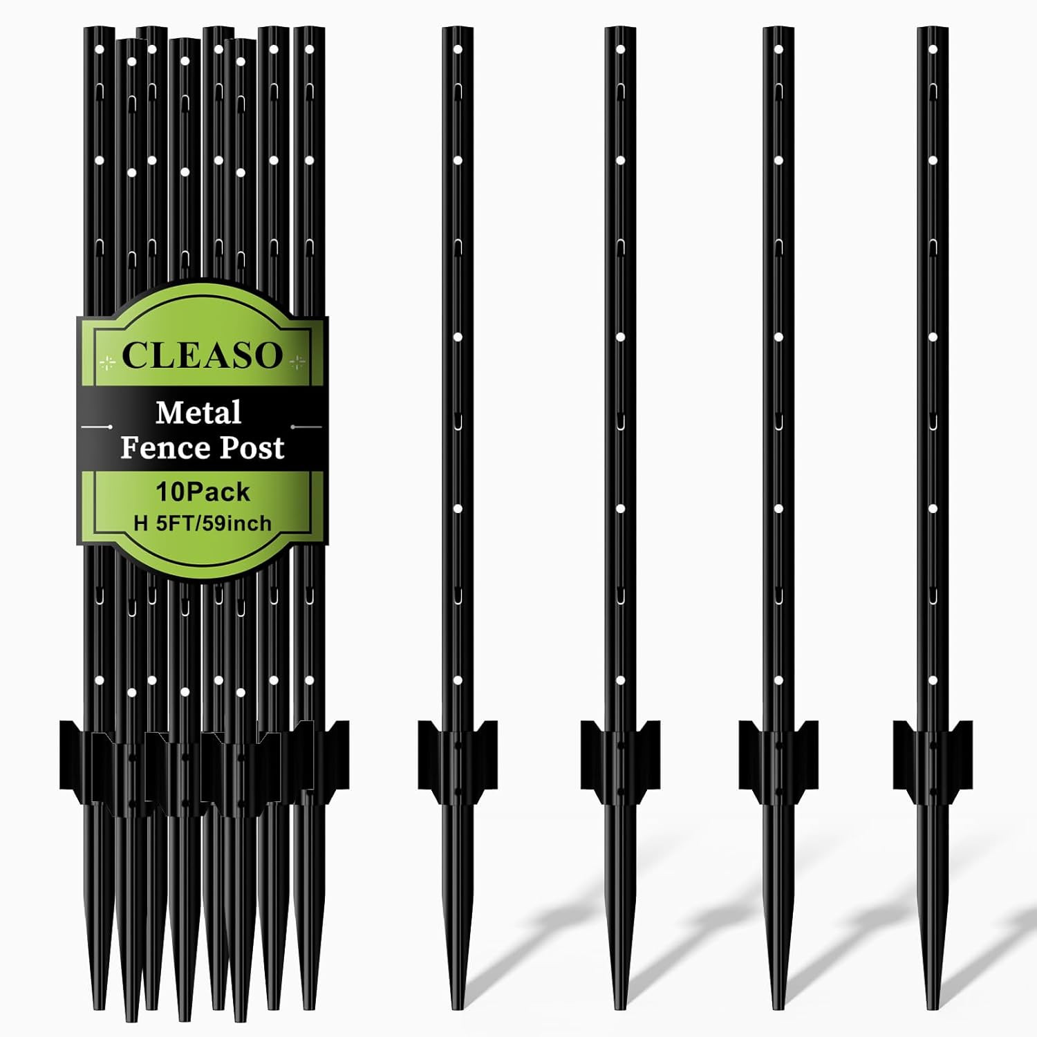 Metal Fence Post 5 Feet Black, Pack of 10, T Post for Wire Fence, Rustproof U Po