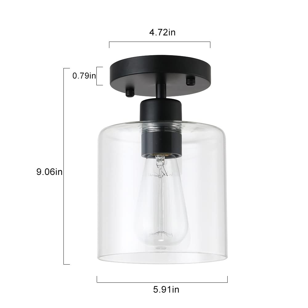 Black Modern Semi Flush Mount Ceiling Light,Rustic Ceiling Light Fixture for ...