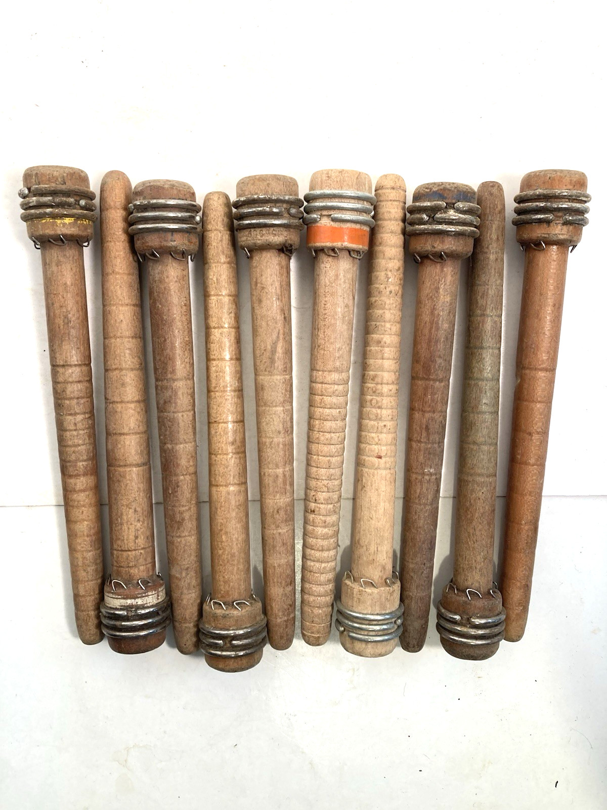 Wood Bobbins Wood Quills Vintage Factory Reclaimed Industrial 7 3/8", lot of 10