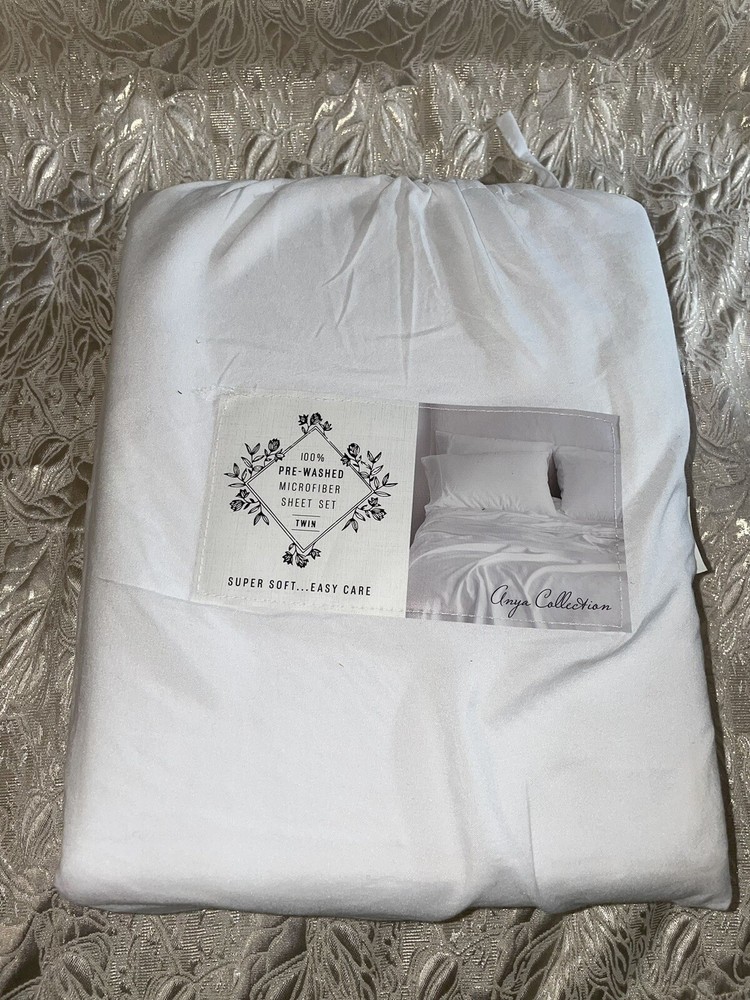 anya collection twin 100% prewashed microfiber sheet set White
