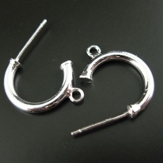 Sterling Silver Single C Shape Hoops- 14mm (Sold Per Pair)