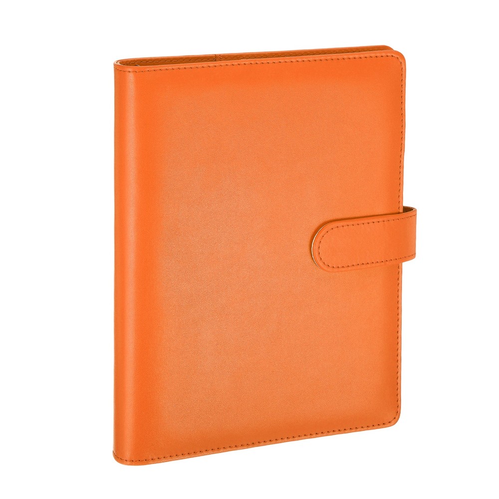 A5 PU Leather Binder Protector, 6 Ring Loose Leaf Notebook Shell, Orange