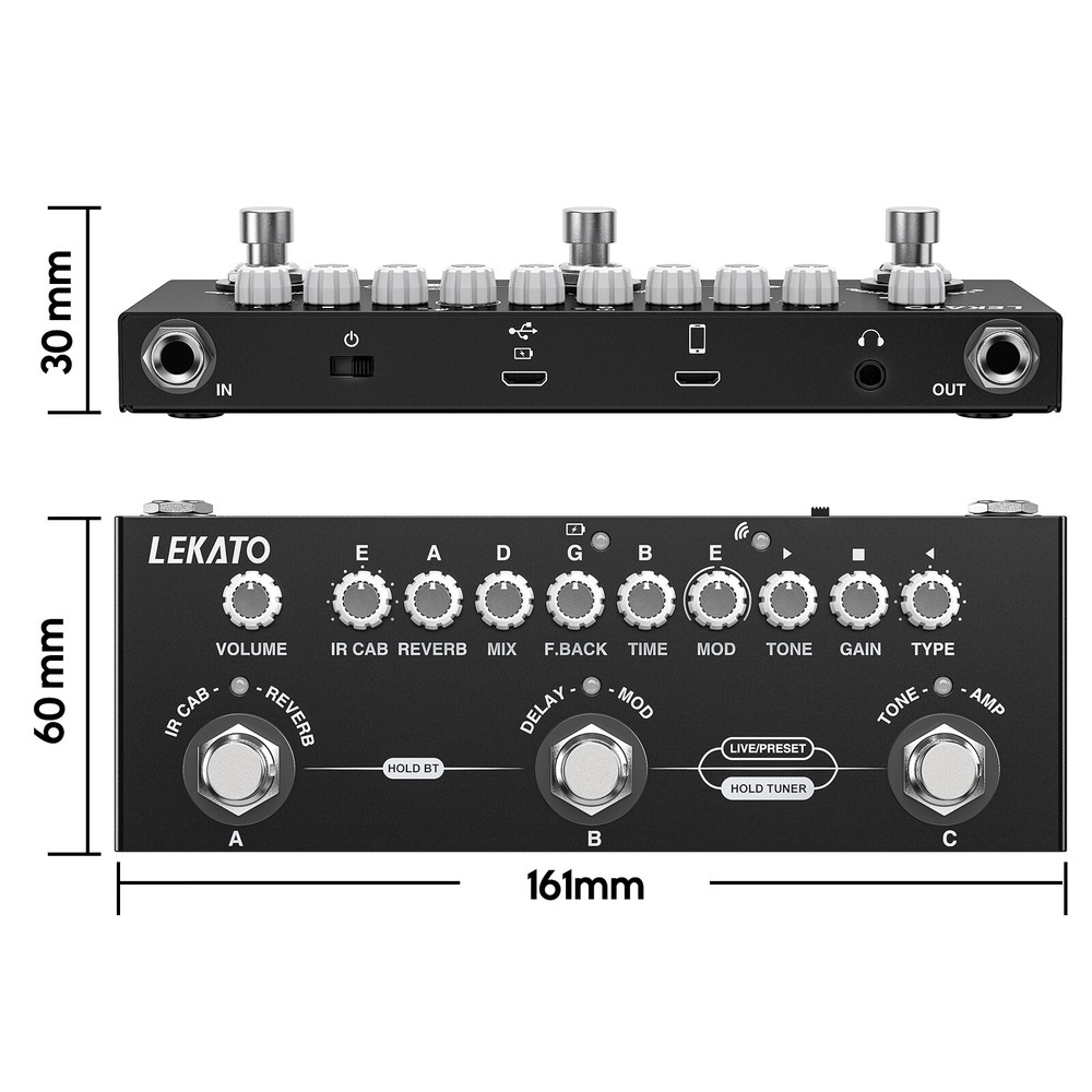 LEKATO Bluetooth 5.0 Guitar Multi-Effects Pedal Distortion Delay Chorus Phaser