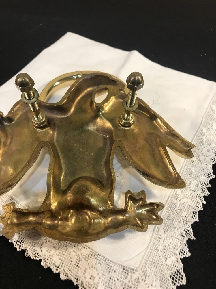 Vintage Solid Brass Eagle Shield Door Knocker Large Heavy 7" Wide 2 lbs