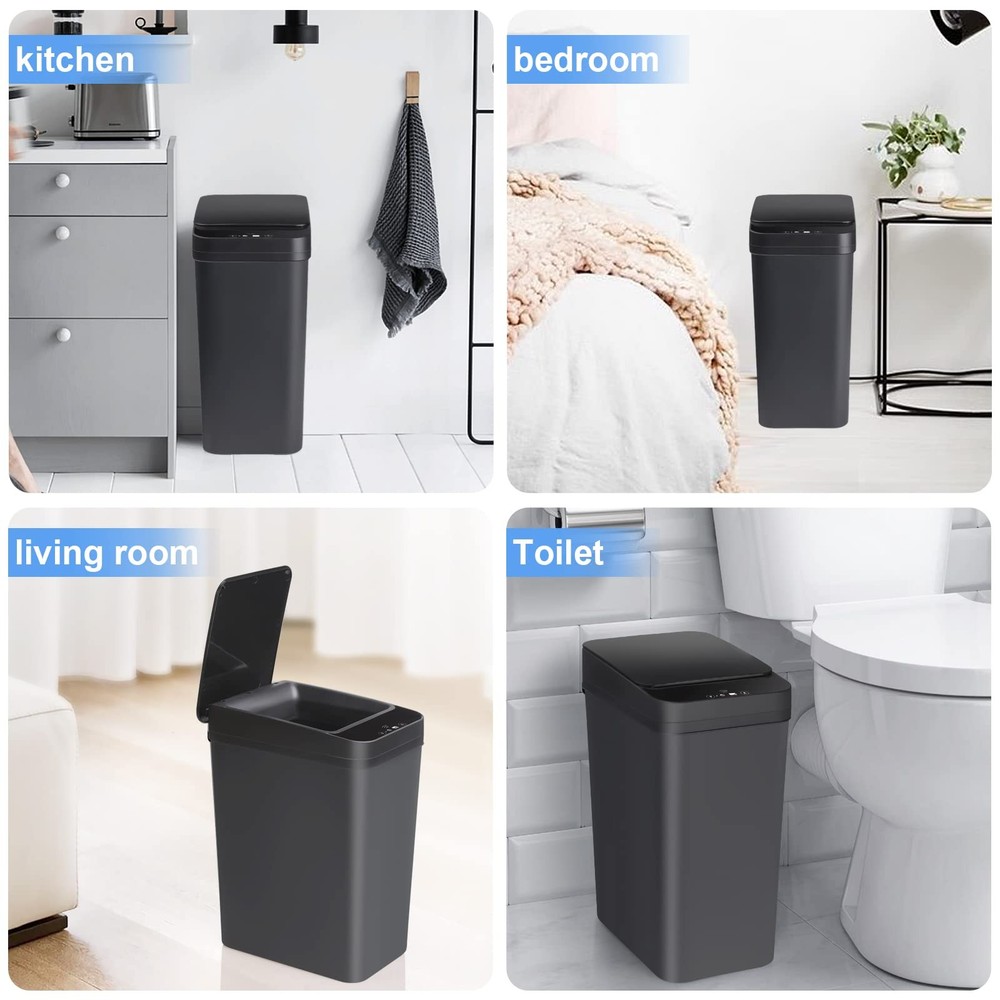 Anborry Bathroom Automatic Trash Small, 2 Pack 2.2 Gallon & Black