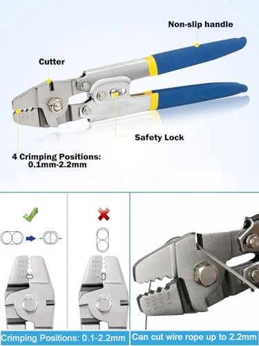 Wire Rope Cable Crimping Tool, Wire Rope Swaging Tool with Cutting Function,