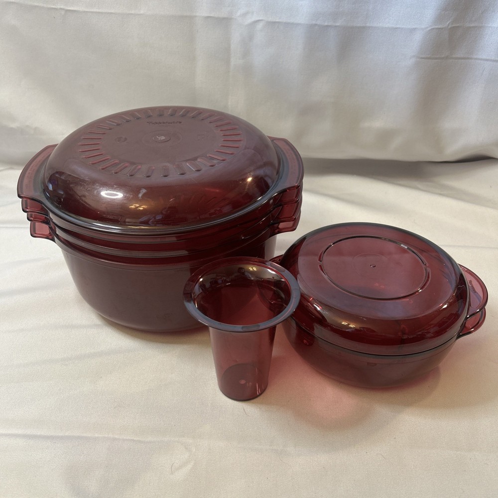 Tupperware Cranberry 7 Piece Steamer Microwave Stack Cooker Set