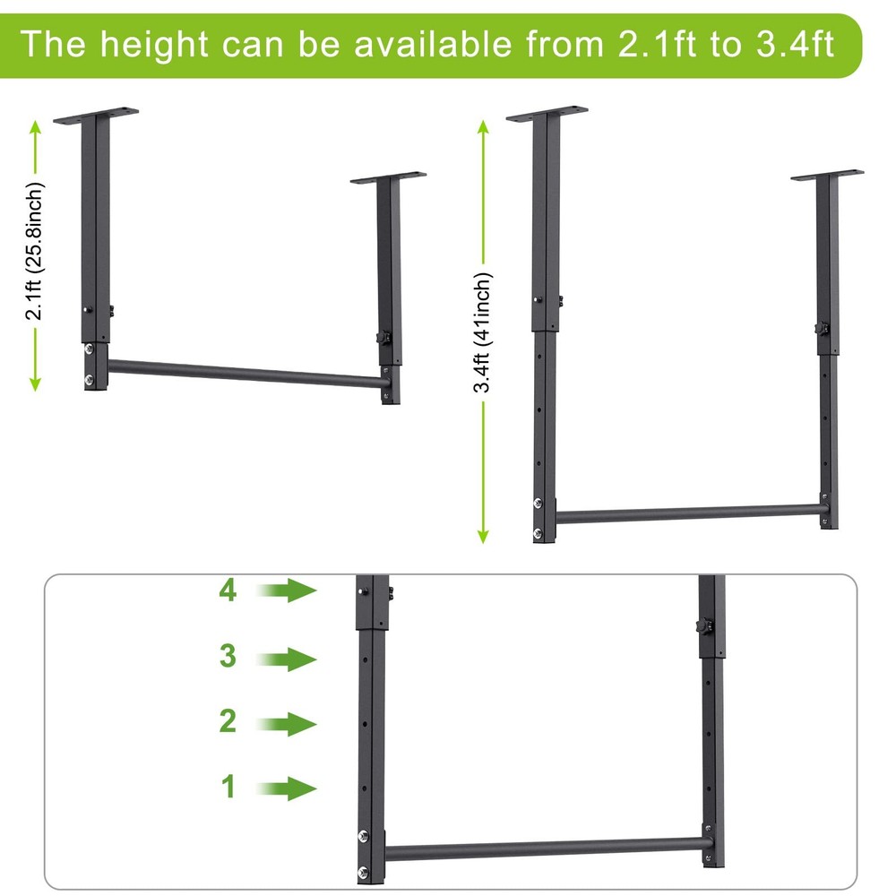 48" Heavy Duty Ceiling Pull Up Bar - Adjustable Height, Comfortable Grip, Eas...