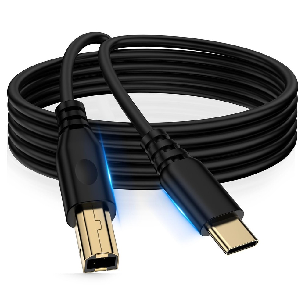 10FT USB B to C Printer Cable, Type B C Cord MIDI 10FT, Black
