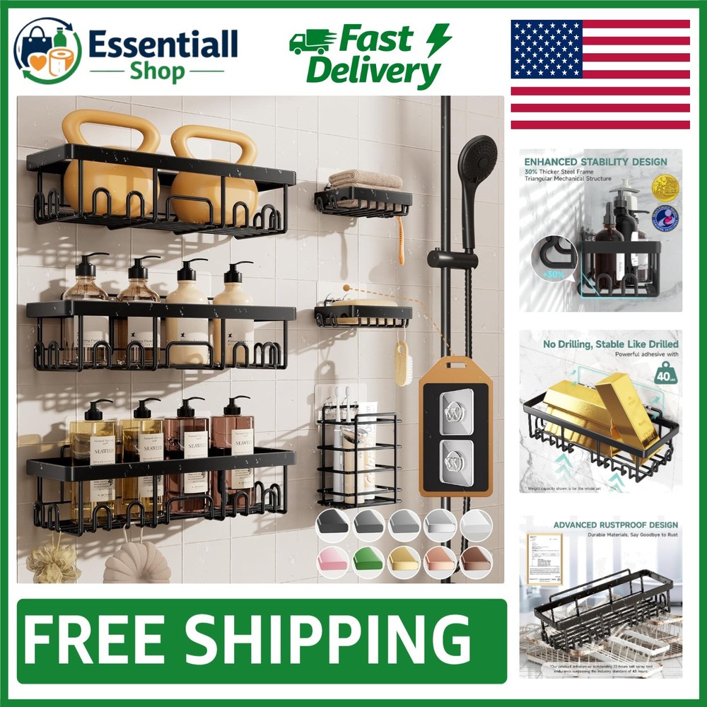 Waterproof Shower Caddy 6-Pack - Effortless Installation & Storage