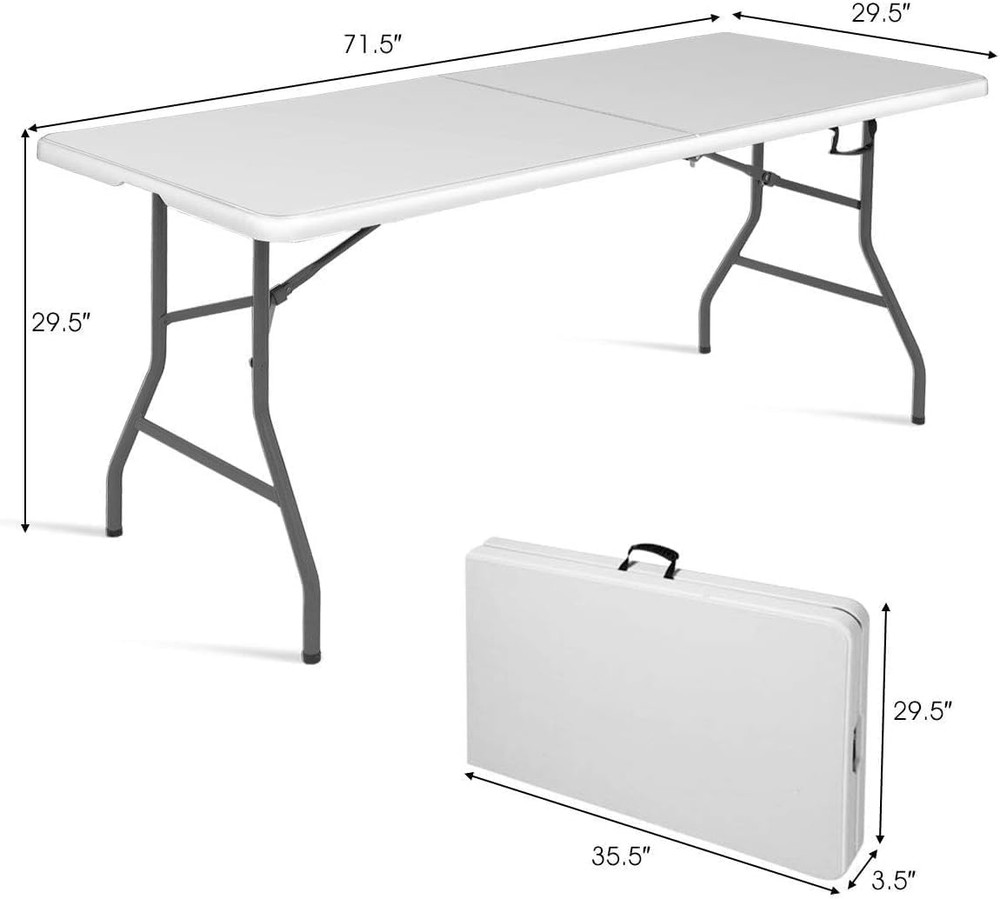 SPSUPE 6' Folding Table, Portable Rounded Corners Plastic Picnic Table with Hand