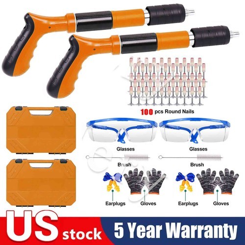 2 Kit Portable Concrete Nailer Nail Gun Cordless Wall Fastening Tool +100 Nails