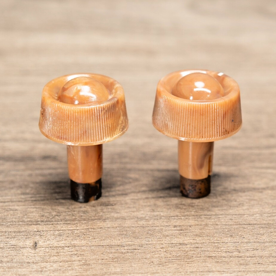 Midcentury Bendix Radio Knobs 2pc Caramel Swirled Plastic 1/4" Opening D Shaft