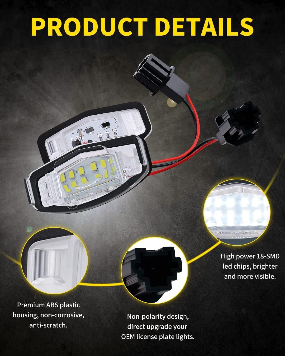 2Pcs LED License Plate Light Tag Lamp White For Honda Accord Civic Sedan