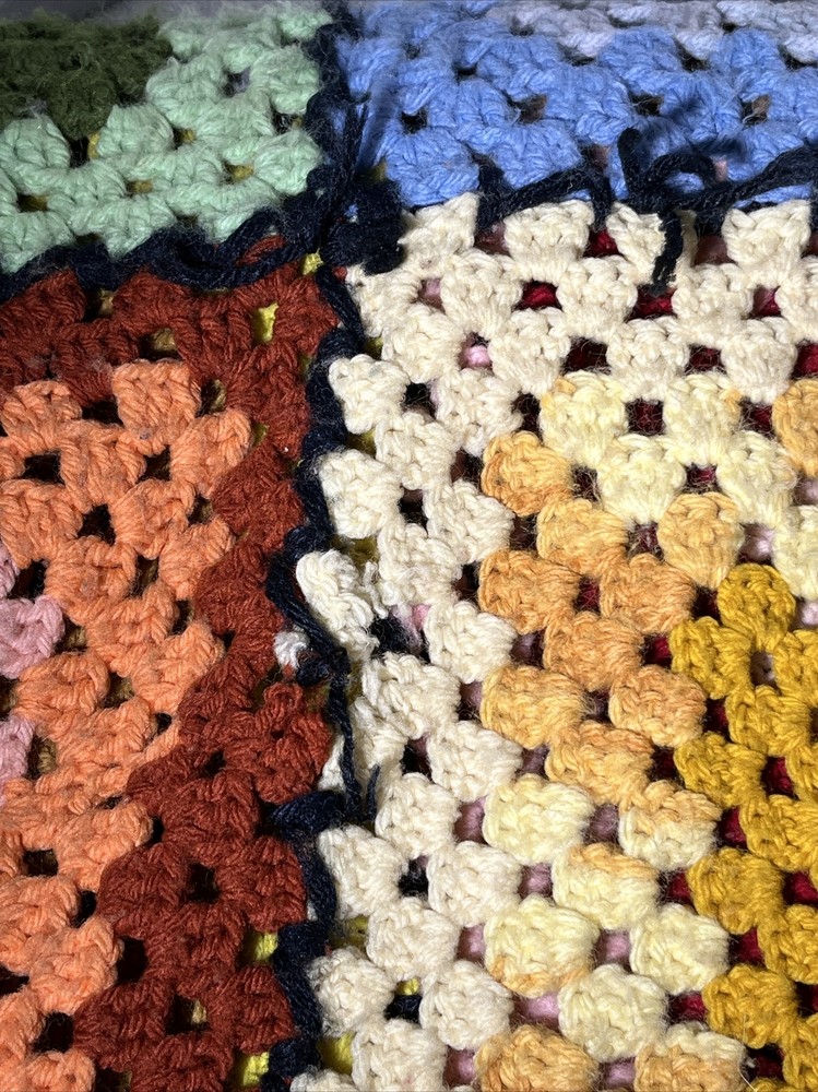 Crochet Afghan Handmade Granny Square Multicolor Sofa Couch Throw Blanket READ