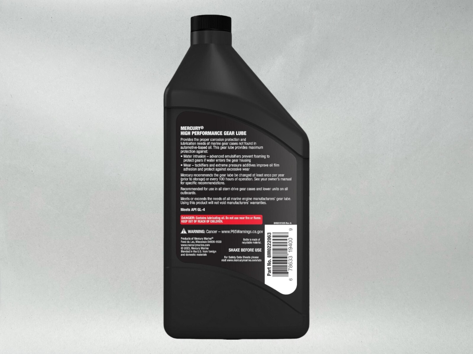 Mercury OEM 8M0222063 SAE 90 High Performance Gear Lube Quart 8M0222063-4PACK