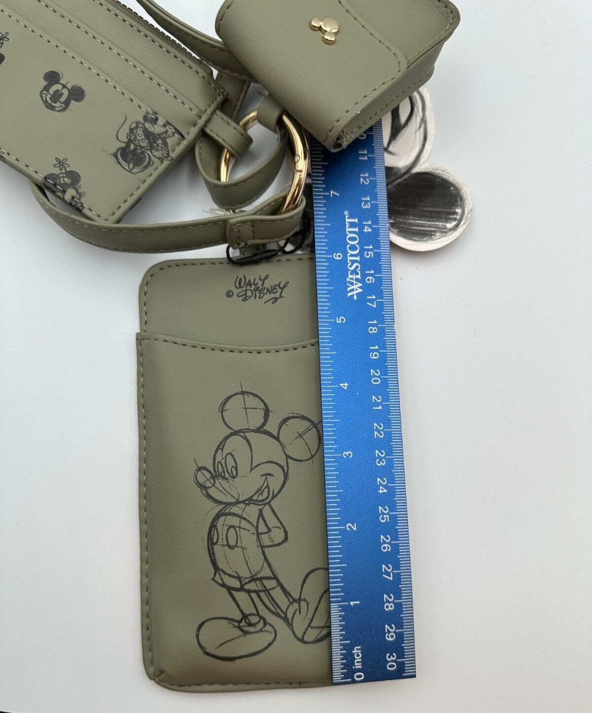 Primark Mickey Green Crossbody Bag Phone Holder Cardholder and Earbud Case NWT