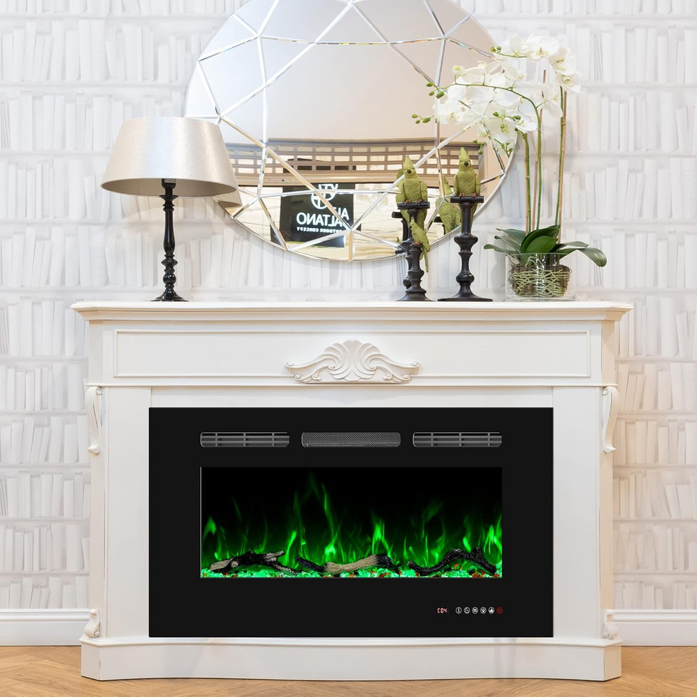36" Electric Fireplace - Wall Mounted, 13 Flame Colors, Adjustable Temp & Timer