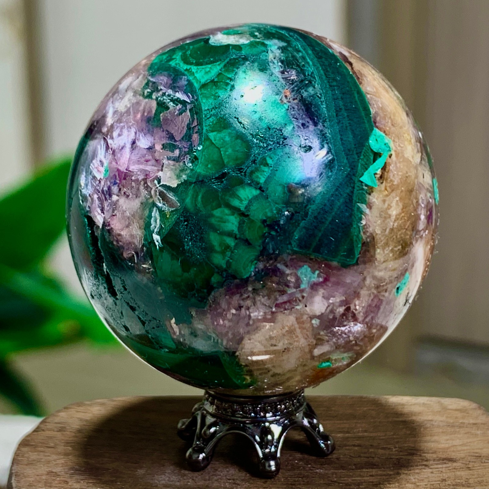 92G Newly discovered rare malachite purple mica symbiotic sphere restoration